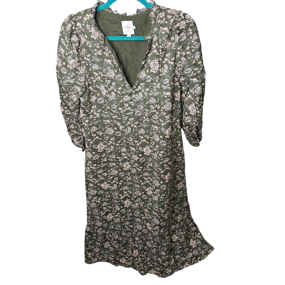The Nines by HATCH Maternity Olive Pink Floral Ruffle Dress Size M